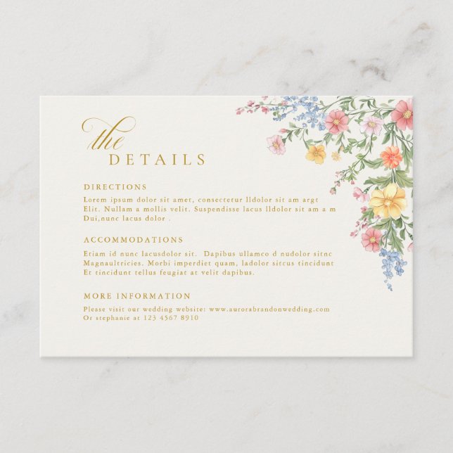 Tarjeta De Recepción Soft Pastel Ornate Spring Gold Wedding Details (Anverso)