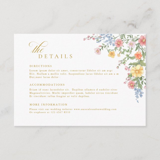 Tarjeta De Recepción Soft Pastel Ornate Spring Gold Wedding Details (Anverso)