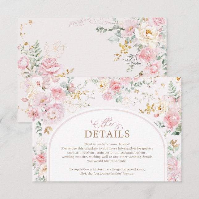 Tarjeta De Recepción Soft Pink Blush Floral Roses Greenery Details (Anverso / Reverso)