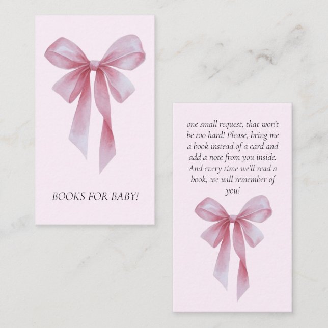 Tarjeta De Recepción Soft Pink Bow Girl Baby Shower Books For Baby (Anverso / Reverso)