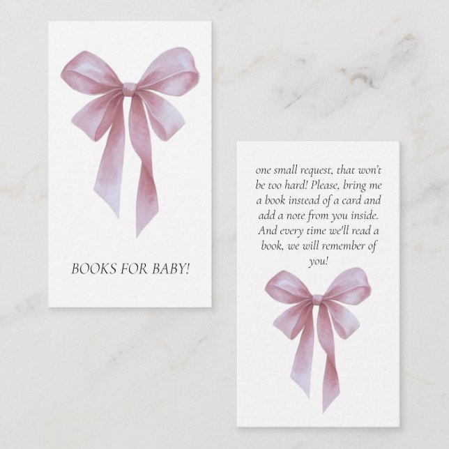 Tarjeta De Recepción Soft Pink Bow Girl Baby Shower Books For Baby (Anverso / Reverso)