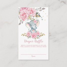 Tarjeta De Recepción Soft Pink Floral Cute Elephant Baby Diaper Raffle