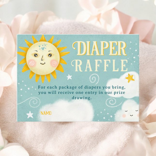 Tarjeta De Recepción Sol y nubes retro caprichoso canto de pañales (Retro whimsical Sun and Clouds diaper raffle baby Enclosure Card)