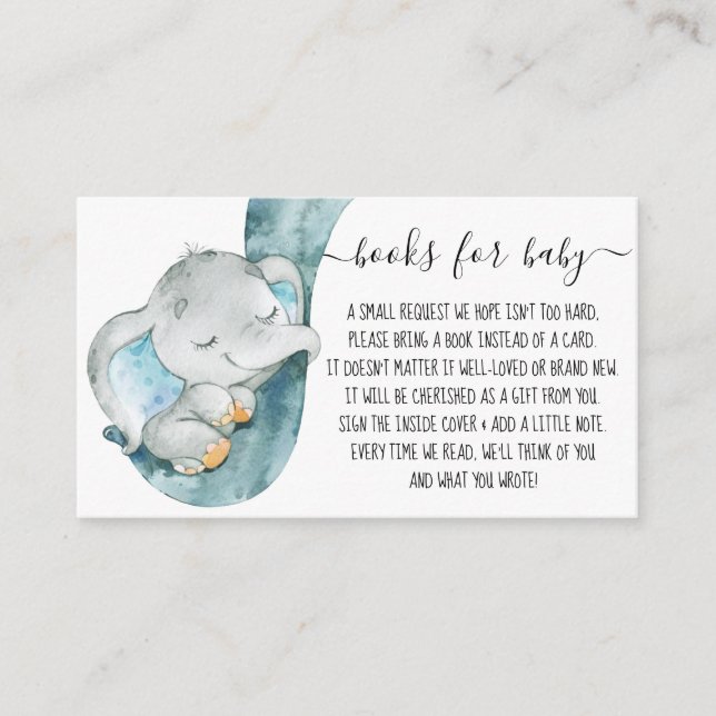 Tarjeta De Recepción Solicitud de Baby Shower Cute Elephant Boy Book (Anverso)