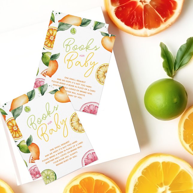 Tarjeta De Recepción Solicitud de Baby Shower de Citrus Fruit (Citrus Books For Baby Cards | Citrus Fruit Books Request Enclosure Card)