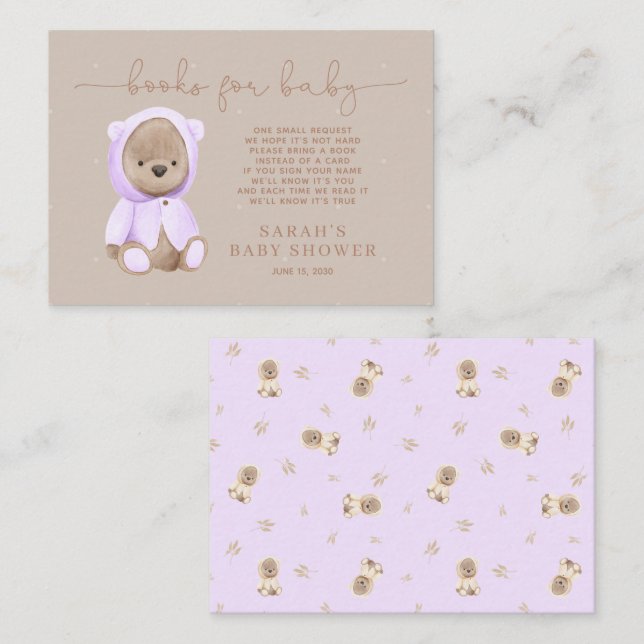 Tarjeta De Recepción Solicitud de Baby Shower de Lavender Teddy Bear (Anverso / Reverso)