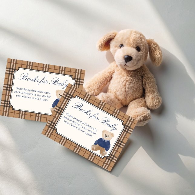 Tarjeta De Recepción Solicitud de bañeras clásicas de platillos para be (Bearly wait classic brown plaid polo baby shower books request enclosure cards)