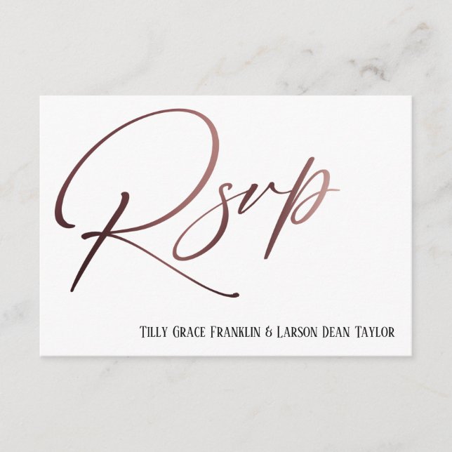 Tarjeta De Recepción Solicitud de canción RSVP de Casual Rosa Gold (Anverso)