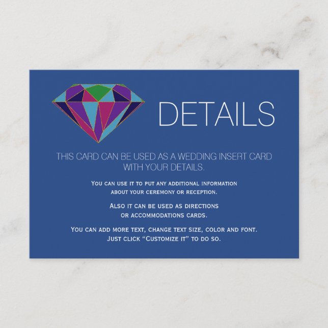 Tarjeta De Recepción Solicitud de inserción de detalles del boda de gem (Anverso)