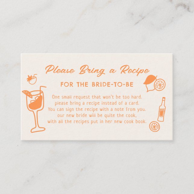 Tarjeta De Recepción Solicitud de la receta de Aperol Spritz Bridal Sho (Anverso)