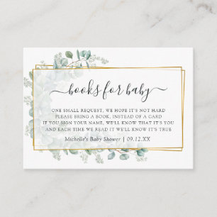 Tarjeta De Recepción Solicitud de libro Baby Shower de eucalipto geomét