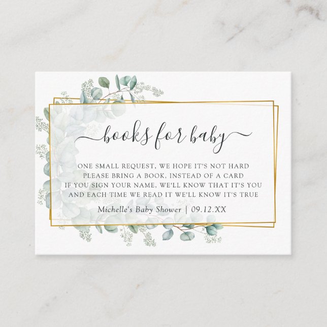 Tarjeta De Recepción Solicitud de libro Baby Shower de eucalipto geomét (Anverso)