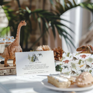 Tarjeta De Recepción Solicitud de libro Baby Shower de pequeño dinosa