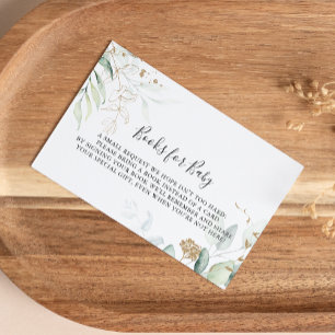 Tarjeta De Recepción Solicitud de libro Baby Shower Gold Eucalyptus