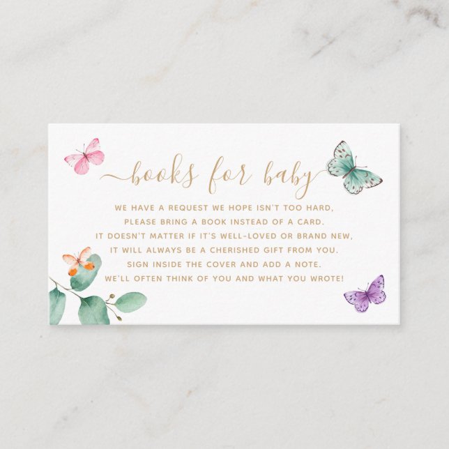 Tarjeta De Recepción Solicitud de libro Baby Shower Mariposa Eucalyptus (Anverso)