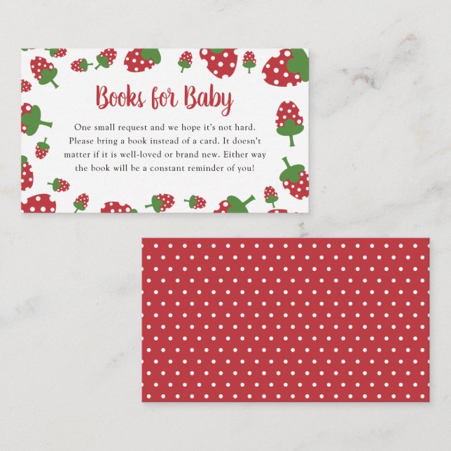 Tarjeta De Recepción Solicitud de libro Berry Sweet Baby Shower Strawbe (Anverso / Reverso)