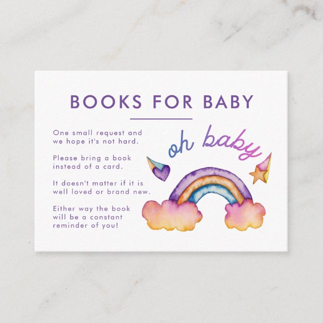 Tarjeta De Recepción Solicitud de libro de arcoiris Baby Shower (Anverso)