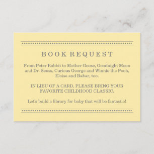 Tarjeta De Recepción Solicitud de libro de Baby Shower amarillo y gris