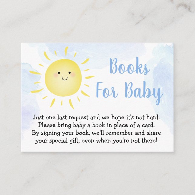 Tarjeta De Recepción Solicitud de libro de Baby Shower azul para nubes  (Anverso)