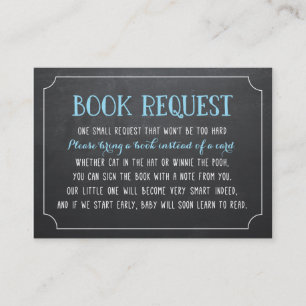 Tarjeta De Recepción Solicitud de libro de Baby Shower azul, trae un li