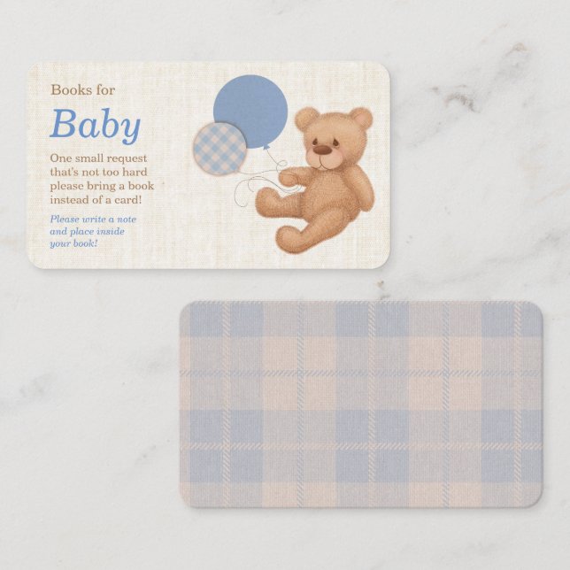 Tarjeta De Recepción Solicitud de libro de Baby Shower Blue Teddy Bear (Anverso / Reverso)