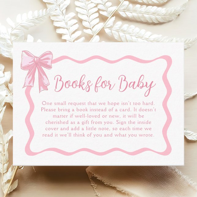 Tarjeta De Recepción Solicitud de libro de Baby Shower Bow rosa (Subido por el creador)