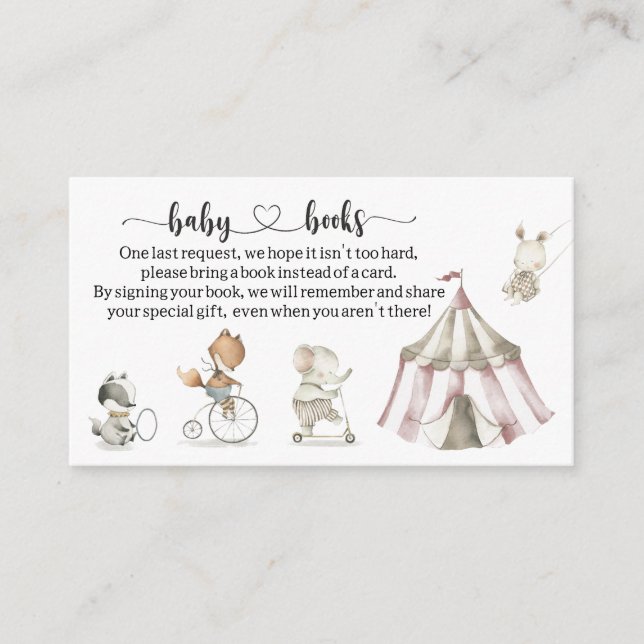 Tarjeta De Recepción Solicitud de libro de Baby Shower Circus Animals (Anverso)