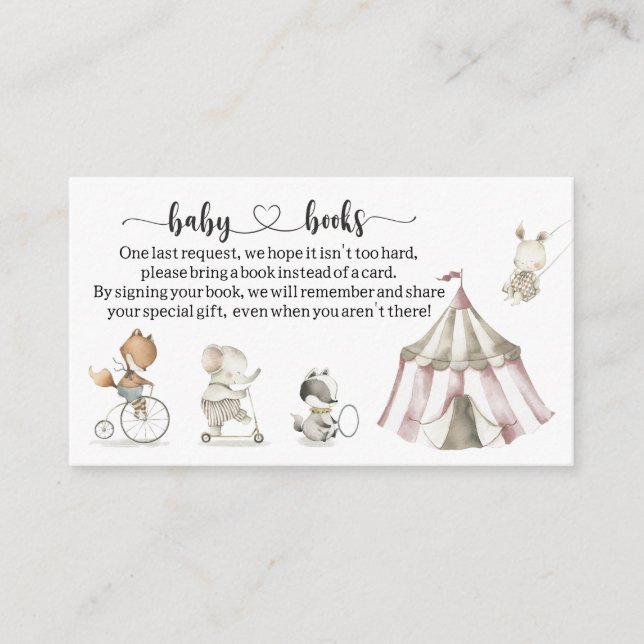 Tarjeta De Recepción Solicitud de libro de Baby Shower Circus Animals (Anverso)