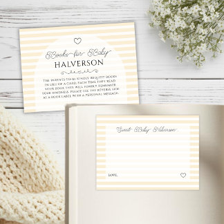 Tarjeta De Recepción Solicitud de libro de baby shower con rayas amaril