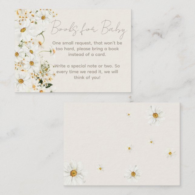 Tarjeta De Recepción Solicitud de libro de Baby Shower Daisy Boho Wildf (Anverso / Reverso)