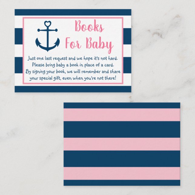 Tarjeta De Recepción Solicitud de libro de Baby Shower de Ancla Náutica (Anverso / Reverso)