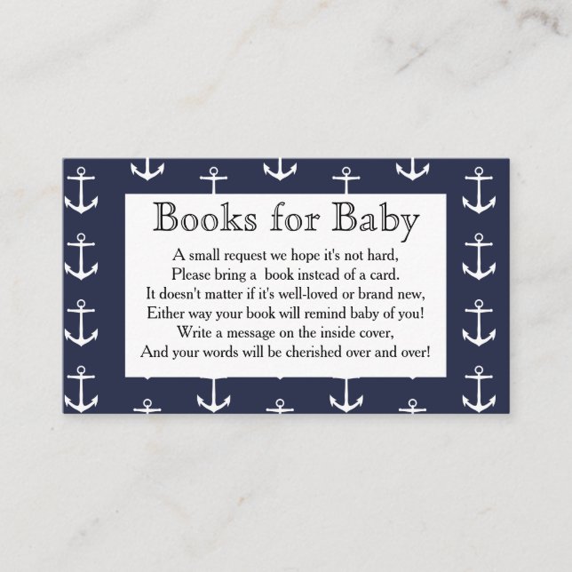 Tarjeta De Recepción Solicitud de libro de Baby Shower de anclas náutic (Anverso)
