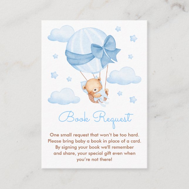 Tarjeta De Recepción Solicitud de libro de Baby Shower de Bear Blue Bal (Anverso)