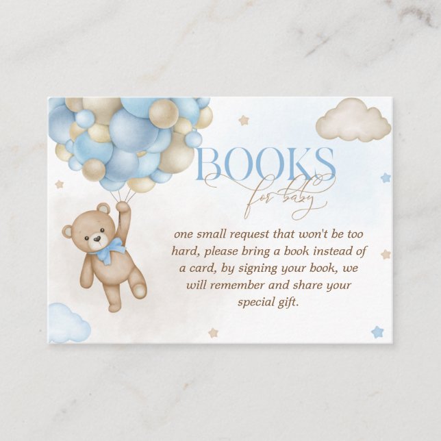 Tarjeta De Recepción Solicitud de libro de Baby Shower de Bear Blue Bro (Anverso)