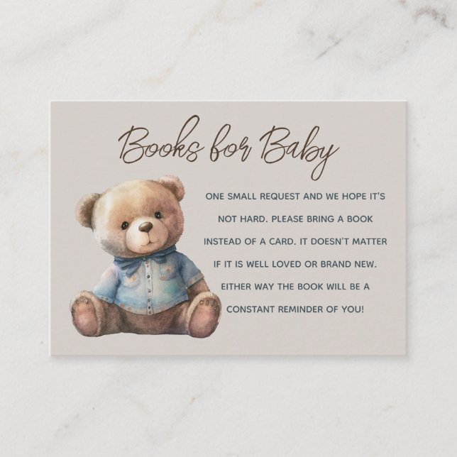 Tarjeta De Recepción Solicitud de libro de Baby Shower de Bear Boy (Anverso)