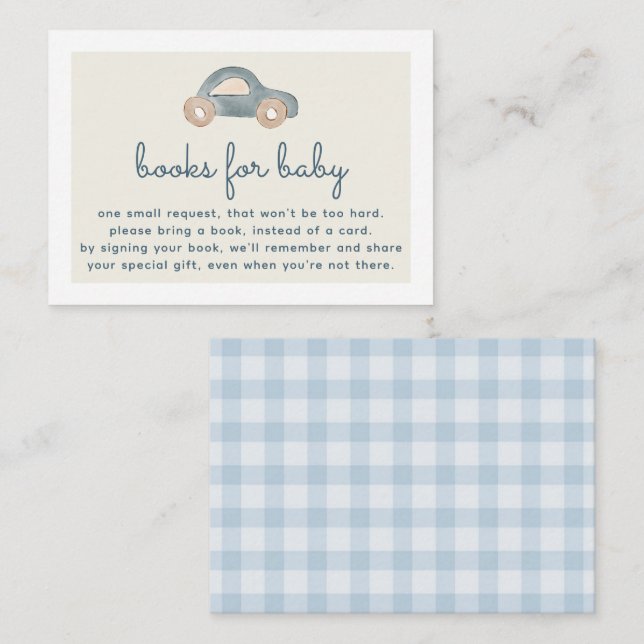 Tarjeta De Recepción Solicitud de libro de Baby Shower de Blue Car (Anverso / Reverso)