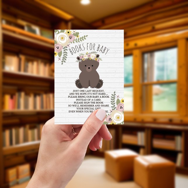 Tarjeta De Recepción Solicitud de libro de Baby Shower de Boho Bear Gra (Subido por el creador)