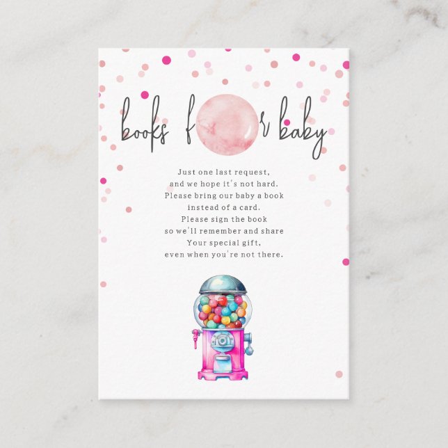 Tarjeta De Recepción Solicitud de libro de Baby Shower de Bubblegum Mac (Anverso)
