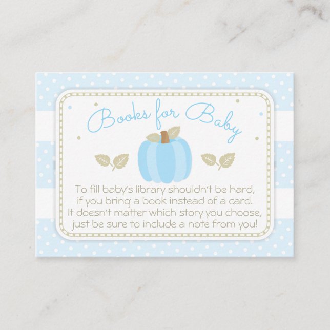 Tarjeta De Recepción Solicitud de libro de Baby Shower de calabaza azul (Anverso)