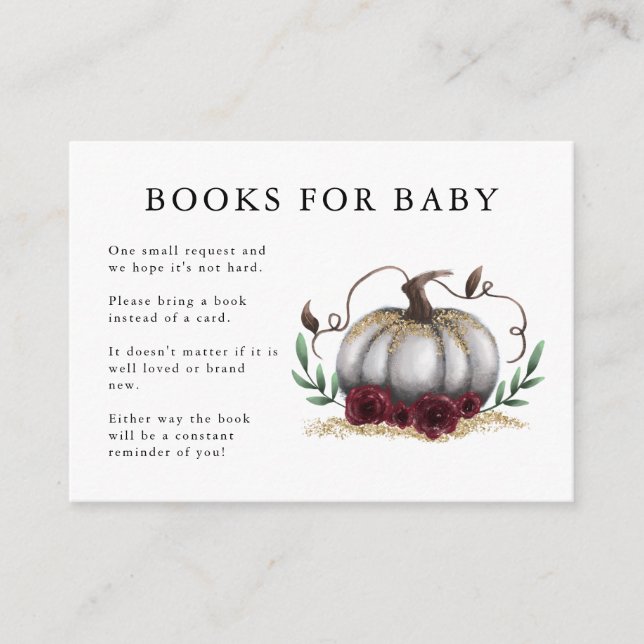 Tarjeta De Recepción Solicitud de libro de Baby Shower de calabaza de o (Anverso)