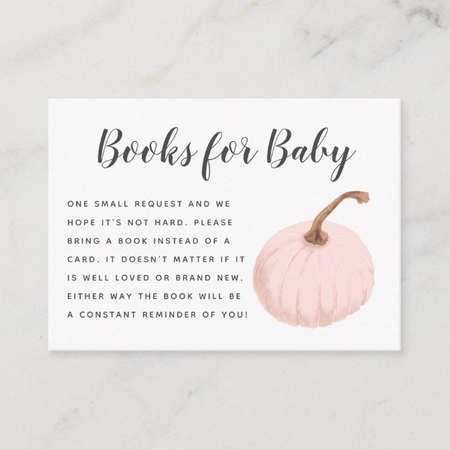 Tarjeta De Recepción Solicitud de libro de Baby Shower de Calabaza Rosa (Anverso)
