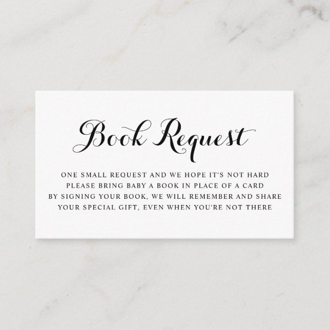 Tarjeta De Recepción Solicitud de libro de Baby Shower de caligrafía mo (Anverso)