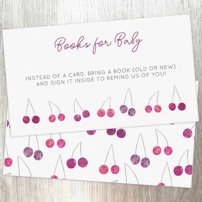 Tarjeta De Recepción Solicitud de libro de Baby Shower de cerezas (Baby shower book request cherry watercolor enclosure card)