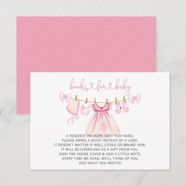 Tarjeta De Recepción Solicitud de libro de Baby Shower de Chica de líne (Anverso / Reverso)