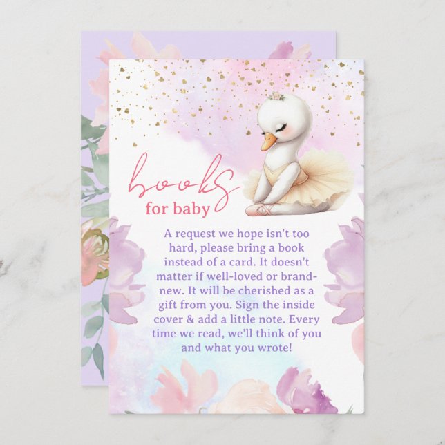 Tarjeta De Recepción Solicitud de libro de Baby Shower de Chica Swan (Anverso / Reverso)