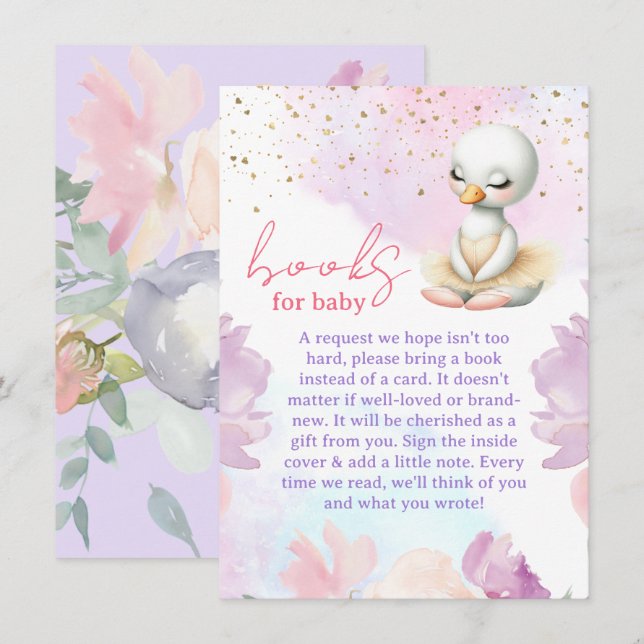 Tarjeta De Recepción Solicitud de libro de Baby Shower de Chica Swan (Anverso / Reverso)