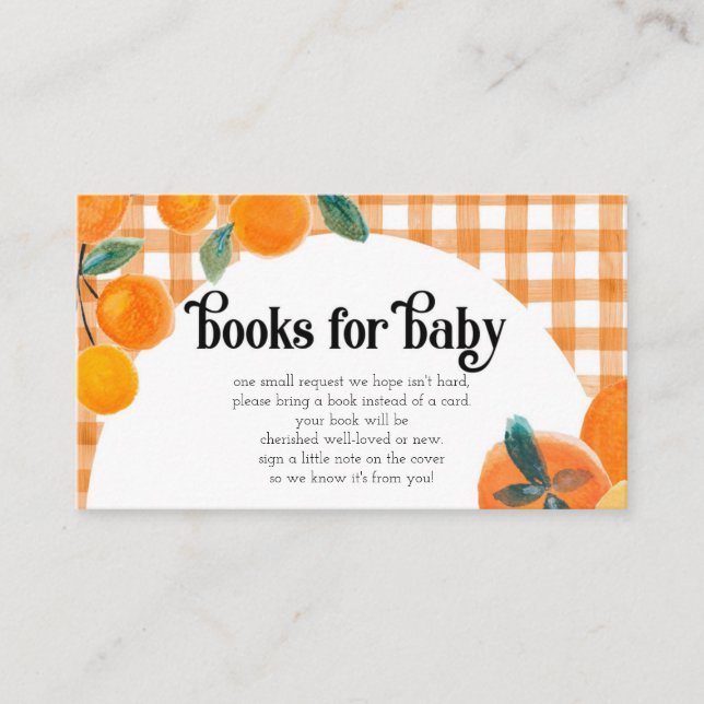 Tarjeta De Recepción Solicitud de libro de Baby Shower de Citrus naranj (Anverso)