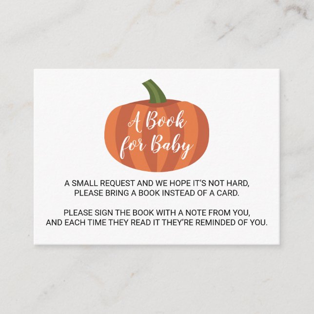Tarjeta De Recepción Solicitud de libro de Baby Shower de Cute Pumpkin  (Anverso)