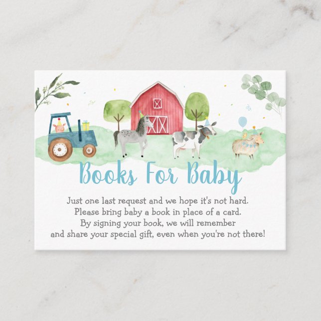 Tarjeta De Recepción Solicitud de libro de Baby Shower de Farm Greenery (Anverso)