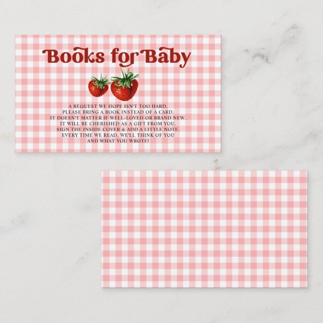 Tarjeta De Recepción Solicitud de libro de Baby Shower de fresa Berry S (Anverso / Reverso)